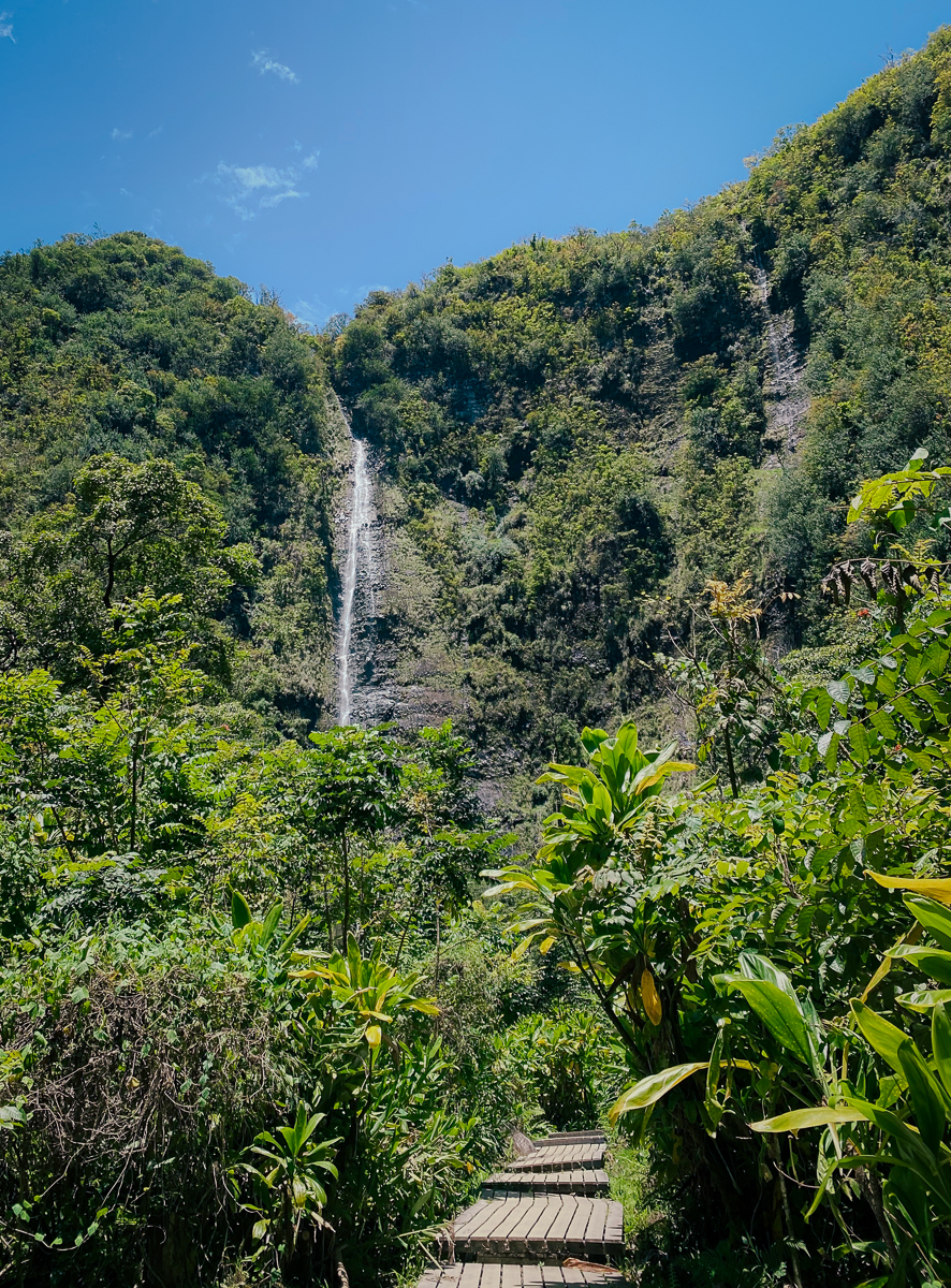 Waimoku Falls from afar near Pipiwai trail