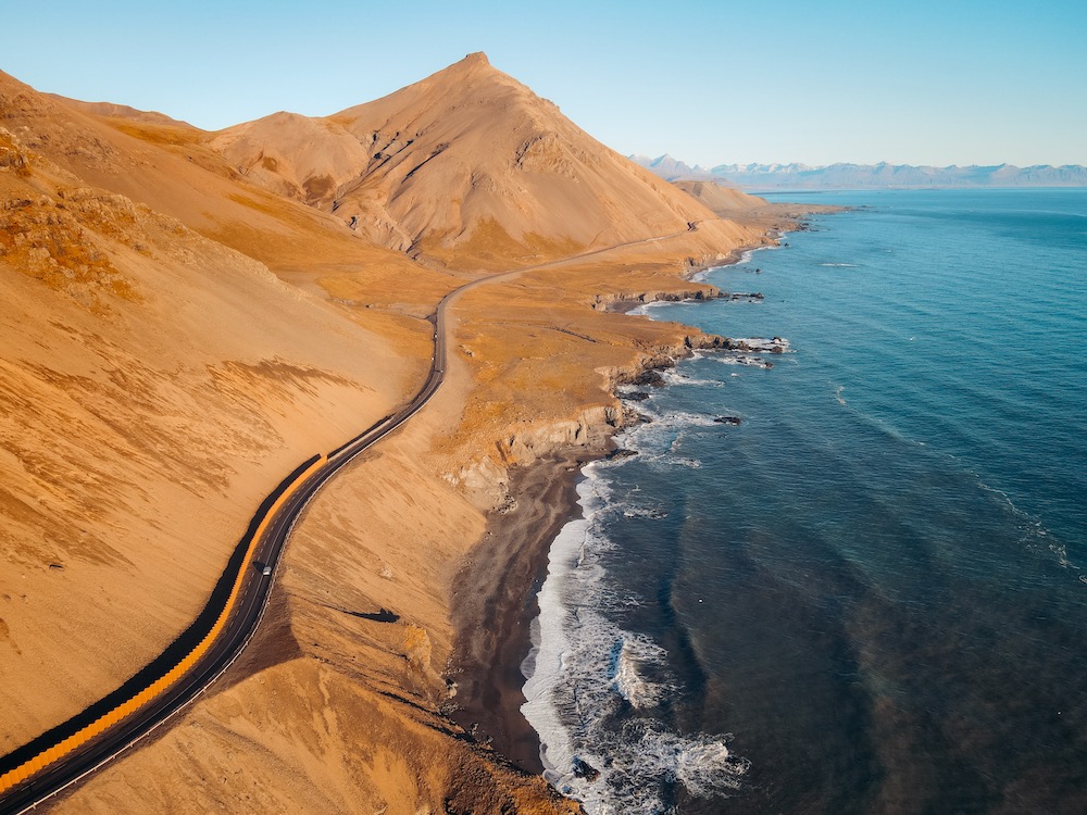 Aerial view of Iceland coastline on five day ring road itinerary